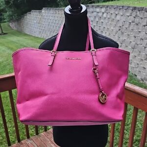 Michael Kors Pink Leather Tote with Gold Accents